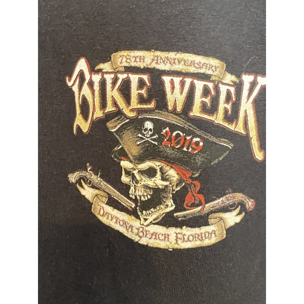 Daytona Beach 2019 Bike Week Black S/S T-Shirt Men's Size XL Skull Pirate 78th - Picture 5 of 11